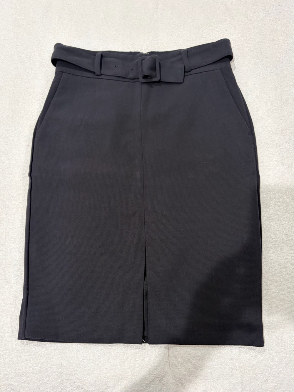 Ann Taylor Black Belted Pencil Skirt with Front Slit